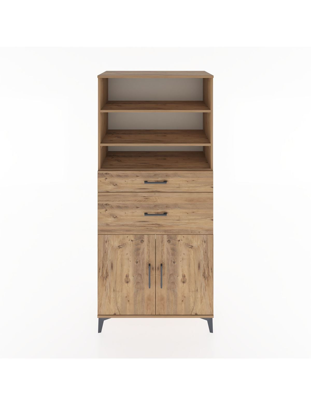 Hyperion Dolap 4 Raflı 2 Çekmeceli 2 Kapaklı 88x44x195 Çam-Çam