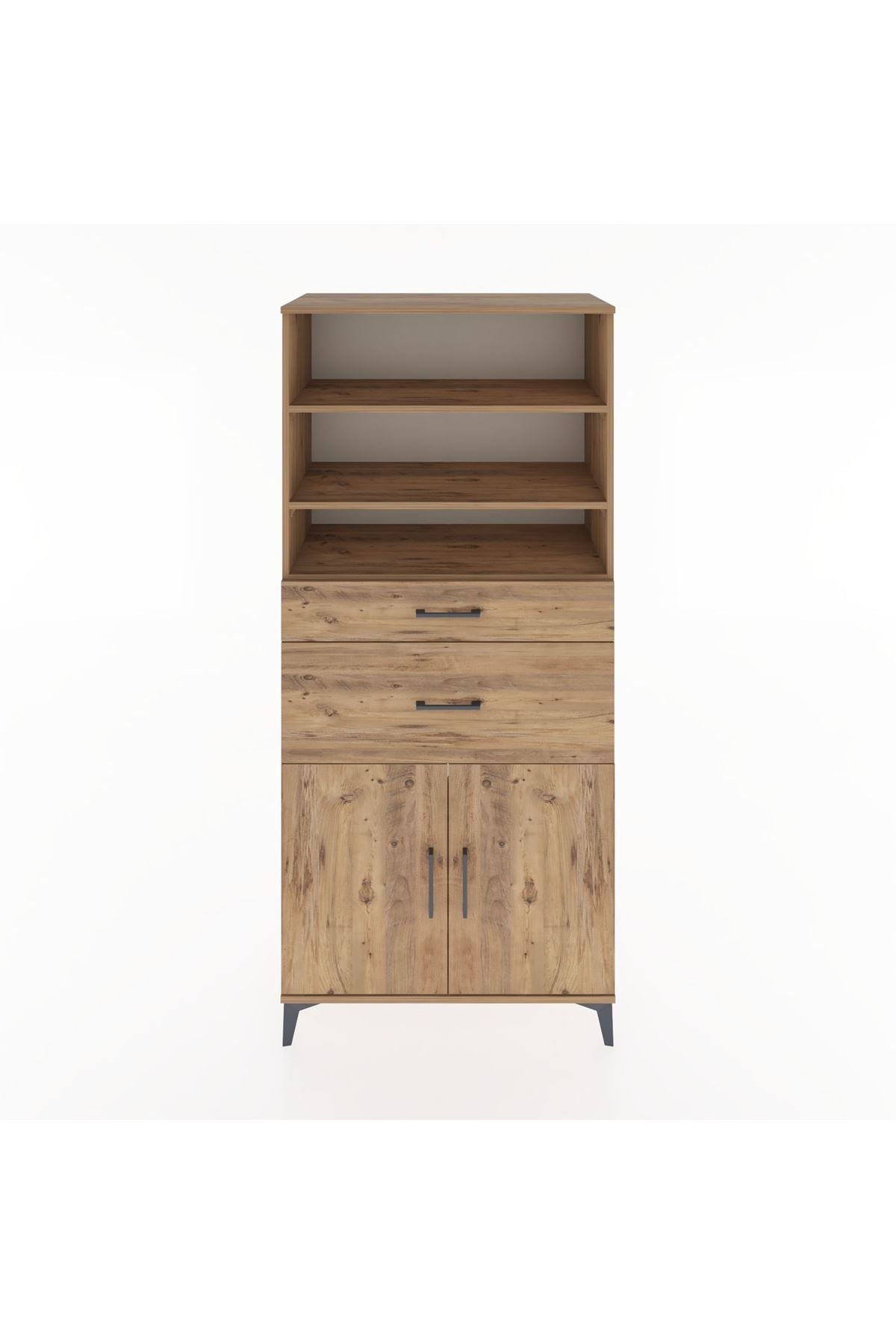 Hyperion Dolap 4 Raflı 2 Çekmeceli 2 Kapaklı 88x44x195 Çam-Çam