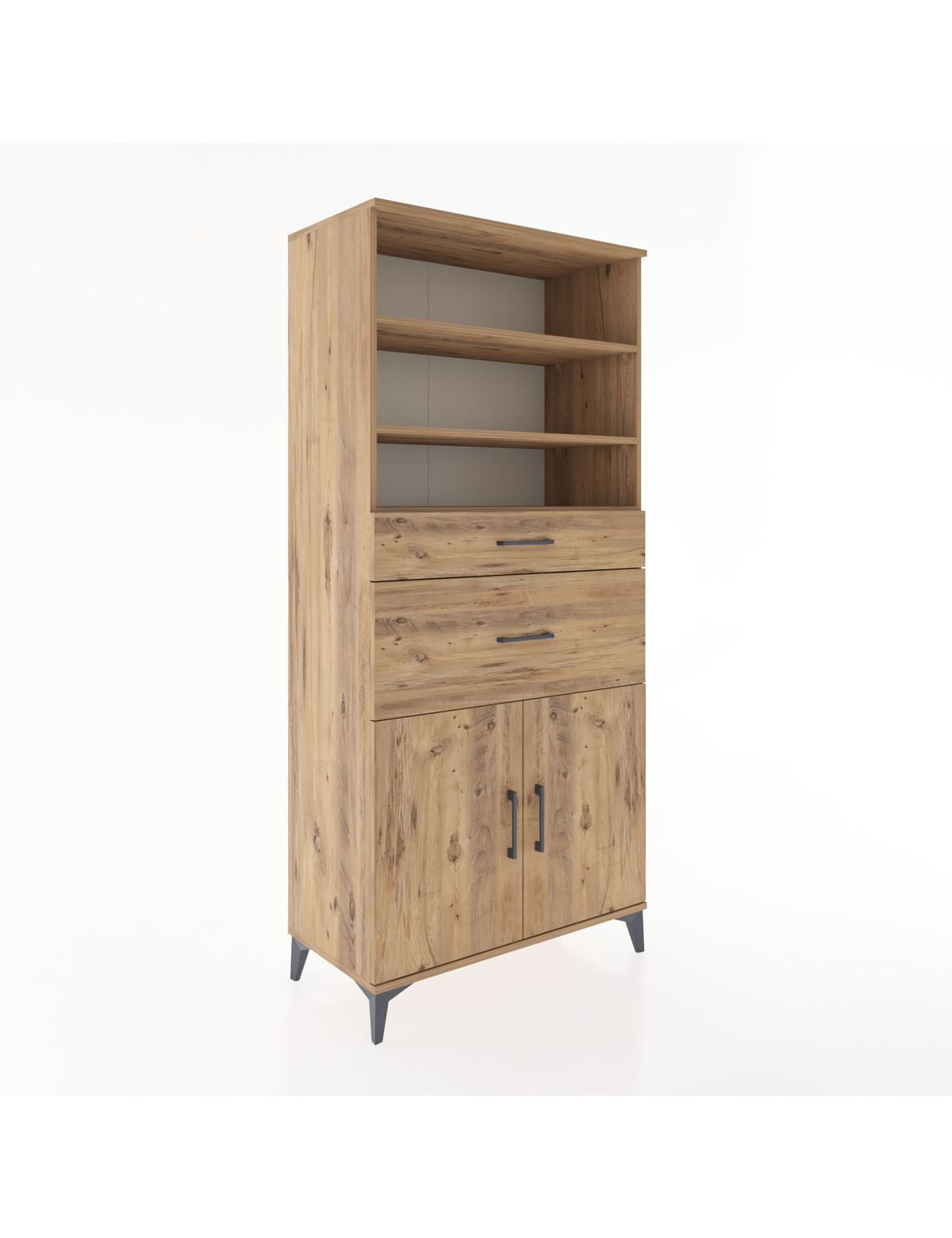 Hyperion Dolap 4 Raflı 2 Çekmeceli 2 Kapaklı 88x44x195 Çam-Çam