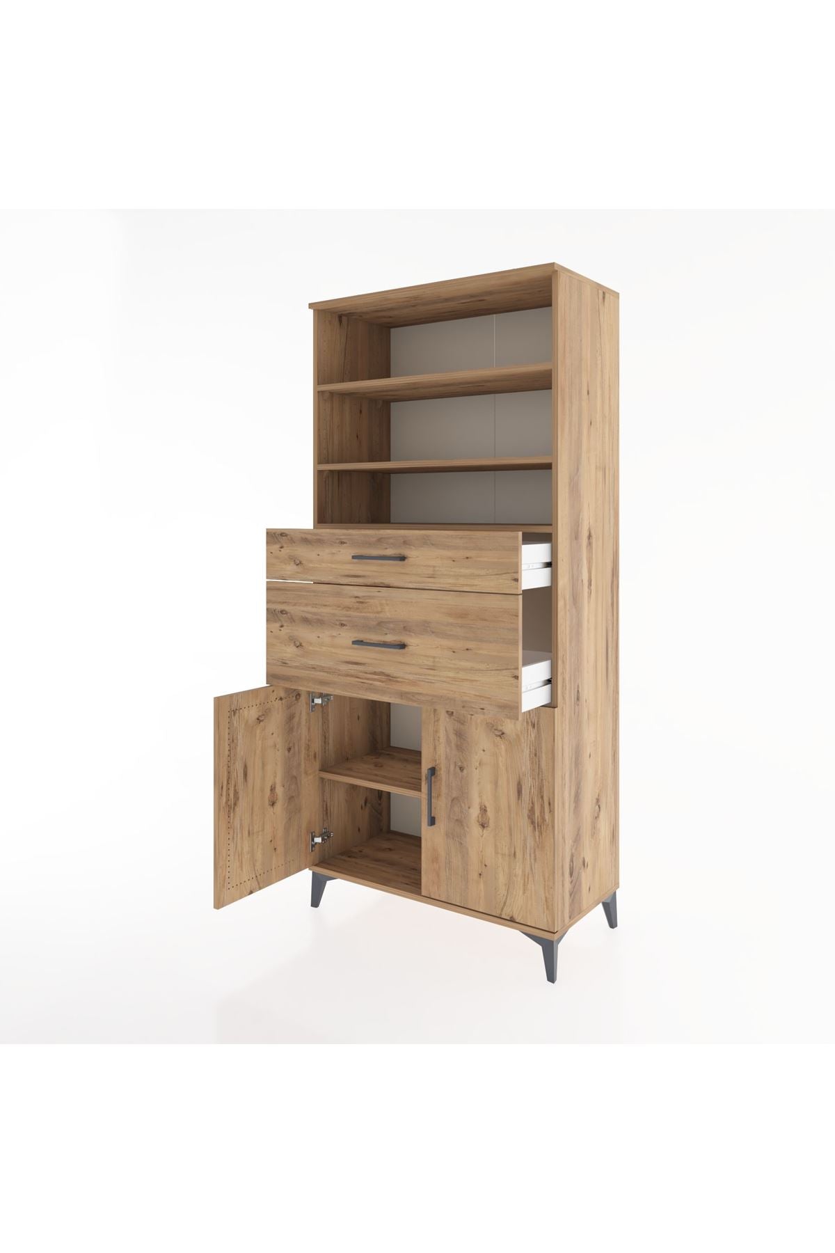 Hyperion Dolap 4 Raflı 2 Çekmeceli 2 Kapaklı 88x44x195 Çam-Çam