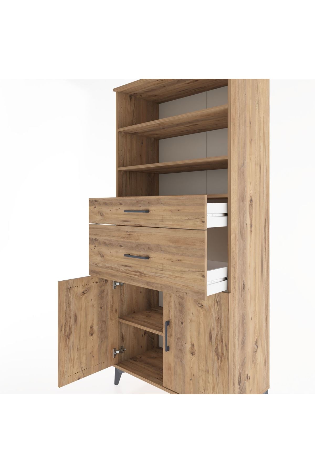 Hyperion Dolap 4 Raflı 2 Çekmeceli 2 Kapaklı 88x44x195 Çam-Çam