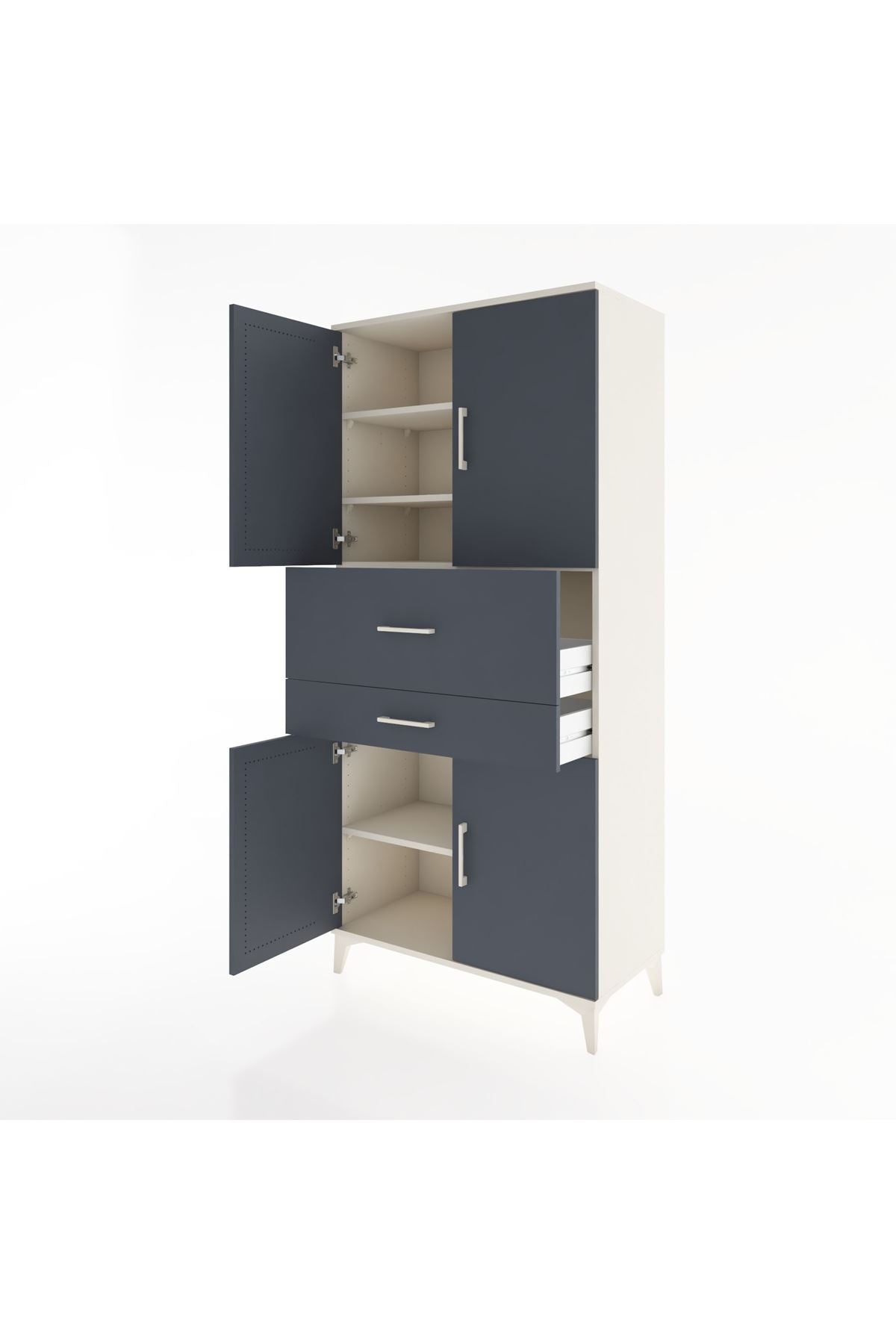 Hyperion Dolap 4 Raflı 2 Çekmeceli 4 Kapaklı 88x44x195 Aytaşı-Antrasit