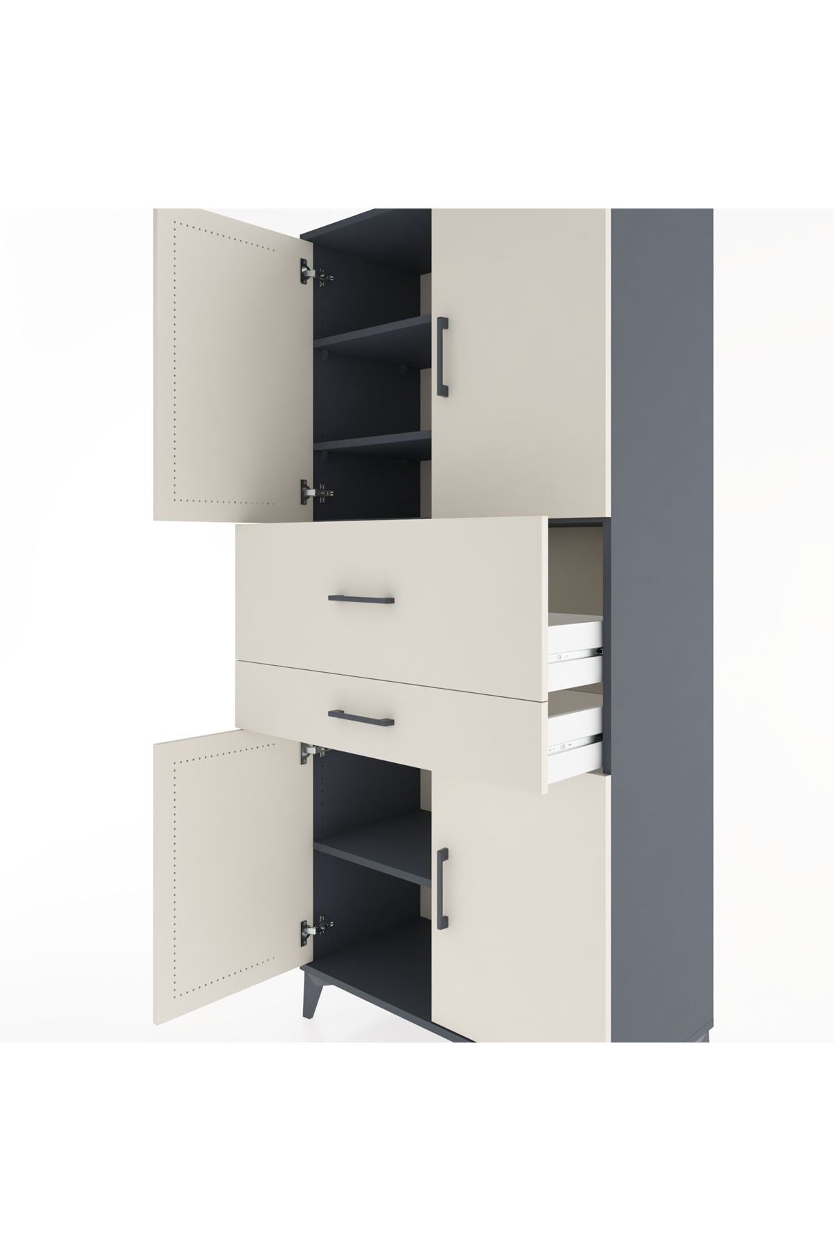 Hyperion Dolap 4 Raflı 2 Çekmeceli 4 Kapaklı 88x44x195 Antrasit-Aytaşı