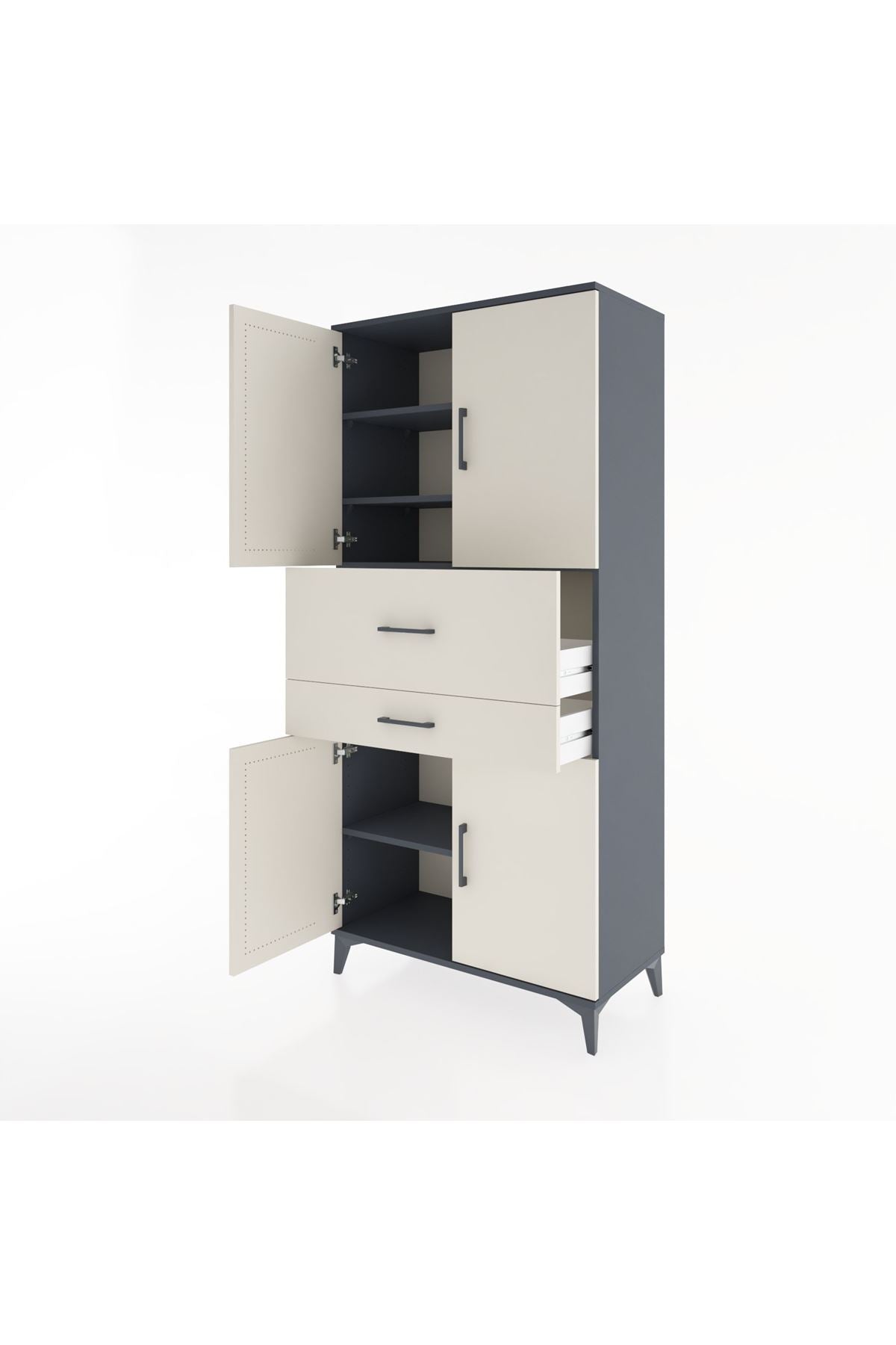 Hyperion Dolap 4 Raflı 2 Çekmeceli 4 Kapaklı 88x44x195 Antrasit-Aytaşı