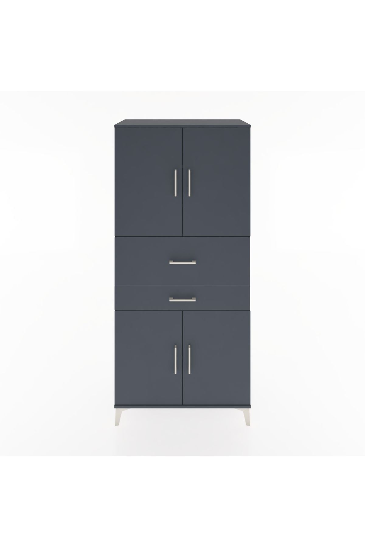 Hyperion Dolap 4 Raflı 2 Çekmeceli 4 Kapaklı 88x44x195 Antrasit-Antrasit