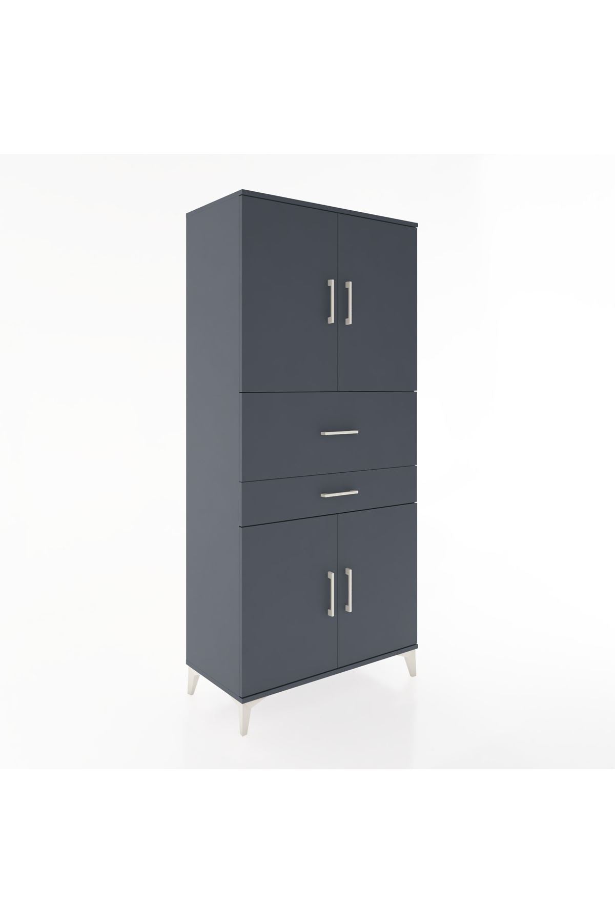 Hyperion Dolap 4 Raflı 2 Çekmeceli 4 Kapaklı 88x44x195 Antrasit-Antrasit