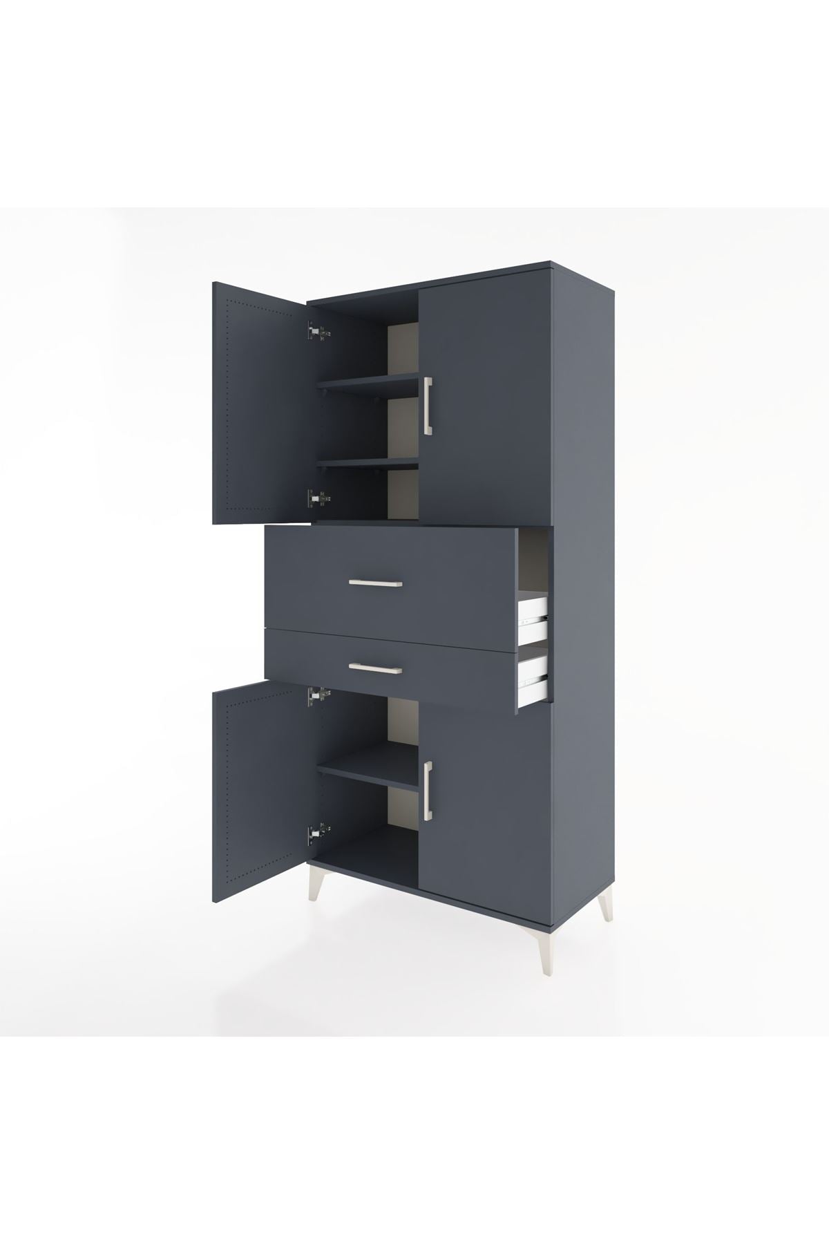 Hyperion Dolap 4 Raflı 2 Çekmeceli 4 Kapaklı 88x44x195 Antrasit-Antrasit