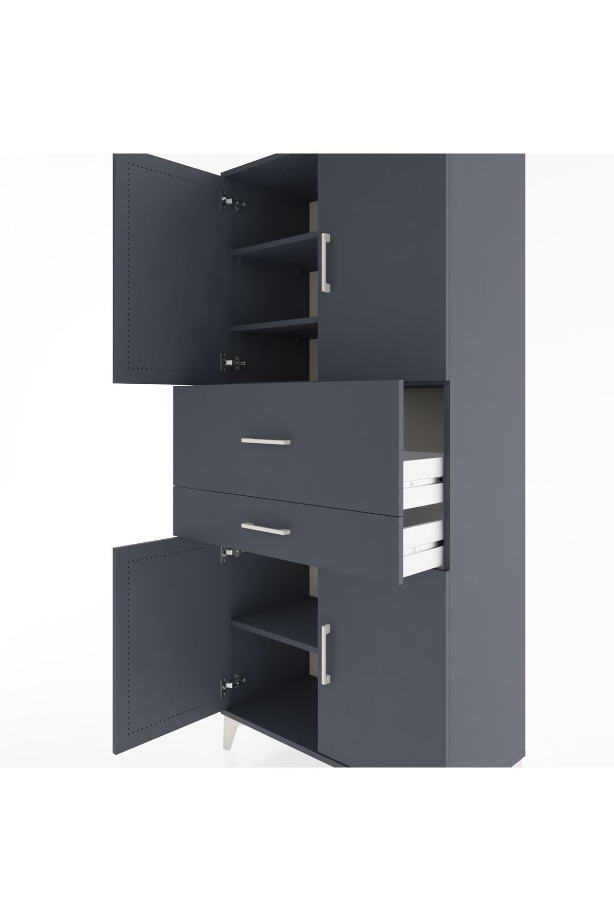 Hyperion Dolap 4 Raflı 2 Çekmeceli 4 Kapaklı 88x44x195 Antrasit-Antrasit
