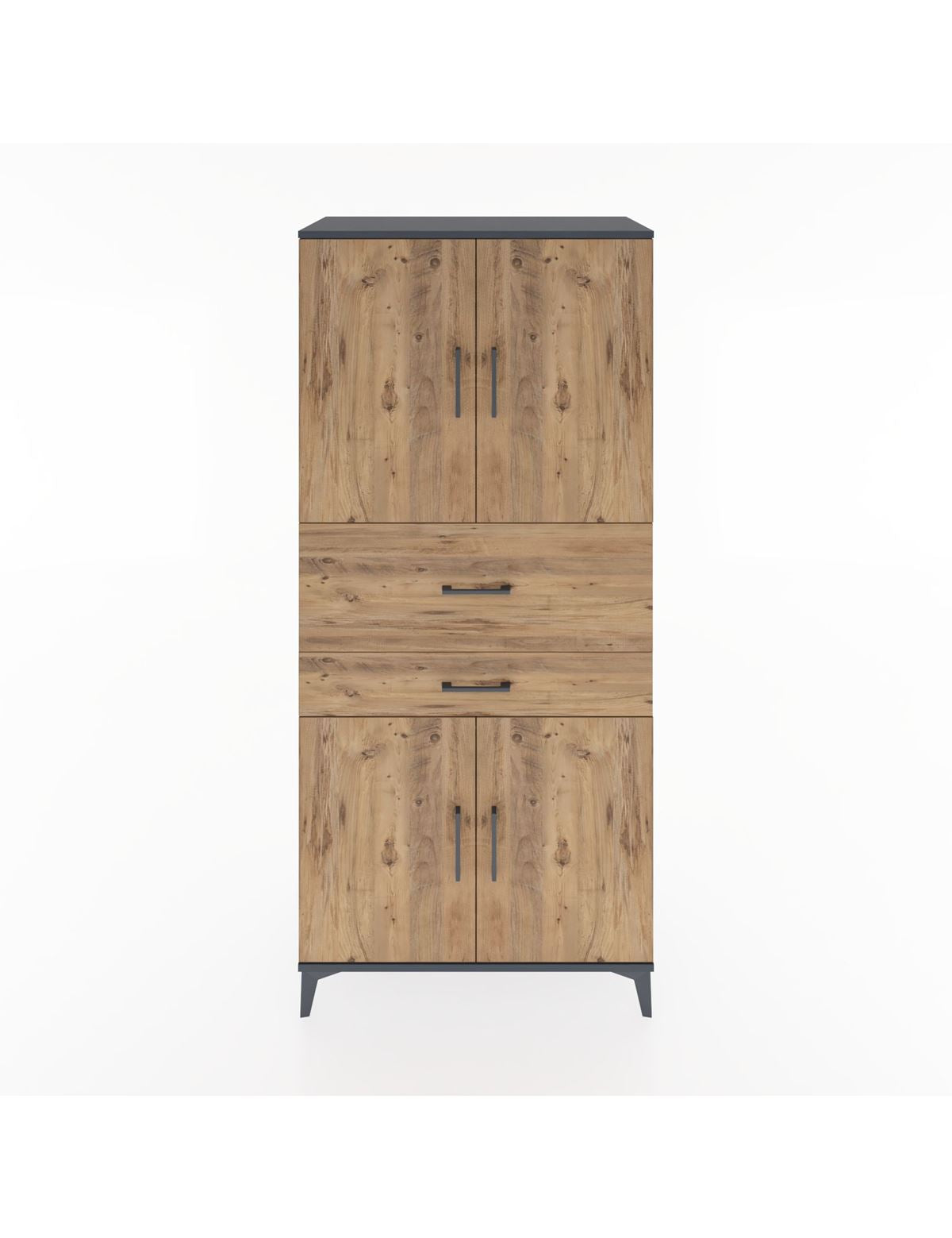 Hyperion Dolap 4 Raflı 2 Çekmeceli 4 Kapaklı 88x44x195 Antrasit-Çam