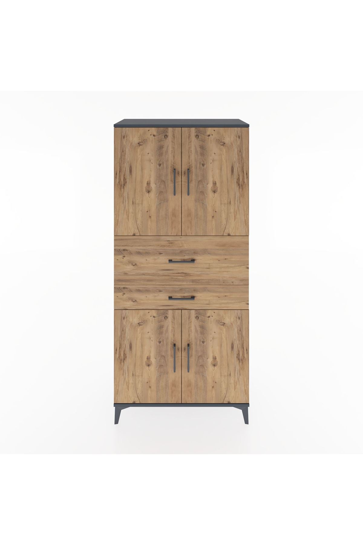 Hyperion Dolap 4 Raflı 2 Çekmeceli 4 Kapaklı 88x44x195 Antrasit-Çam