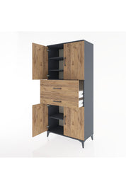 Hyperion Dolap 4 Raflı 2 Çekmeceli 4 Kapaklı 88x44x195 Antrasit-Çam