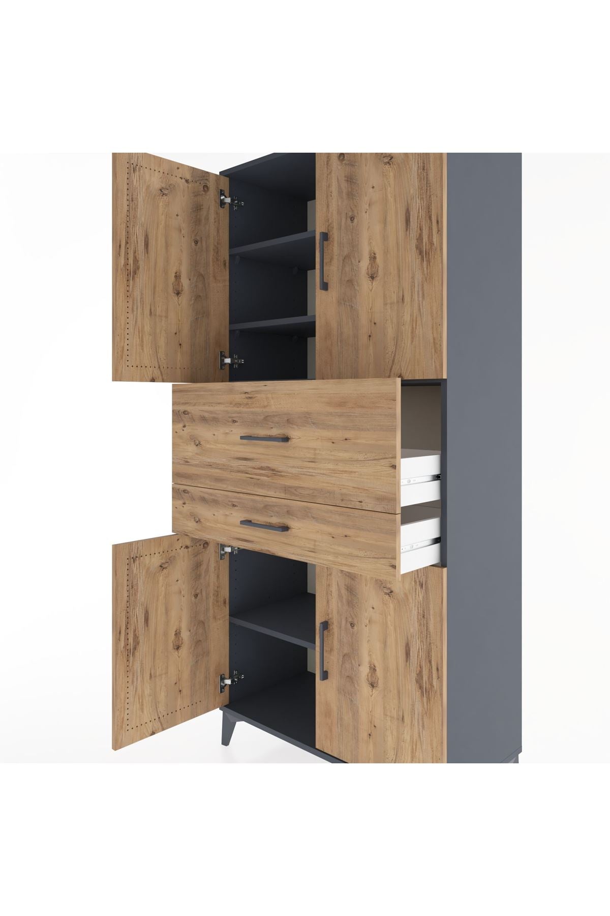 Hyperion Dolap 4 Raflı 2 Çekmeceli 4 Kapaklı 88x44x195 Antrasit-Çam
