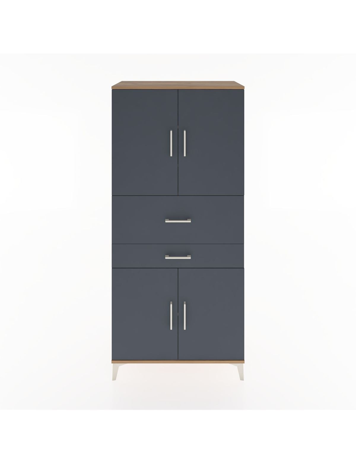 Hyperion Dolap 4 Raflı 2 Çekmeceli 4 Kapaklı 88x44x195 Çam-Antrasit