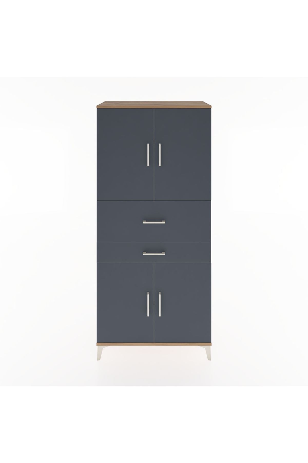 Hyperion Dolap 4 Raflı 2 Çekmeceli 4 Kapaklı 88x44x195 Çam-Antrasit