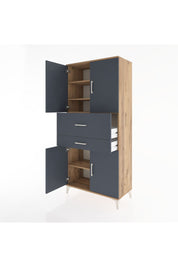 Hyperion Dolap 4 Raflı 2 Çekmeceli 4 Kapaklı 88x44x195 Çam-Antrasit