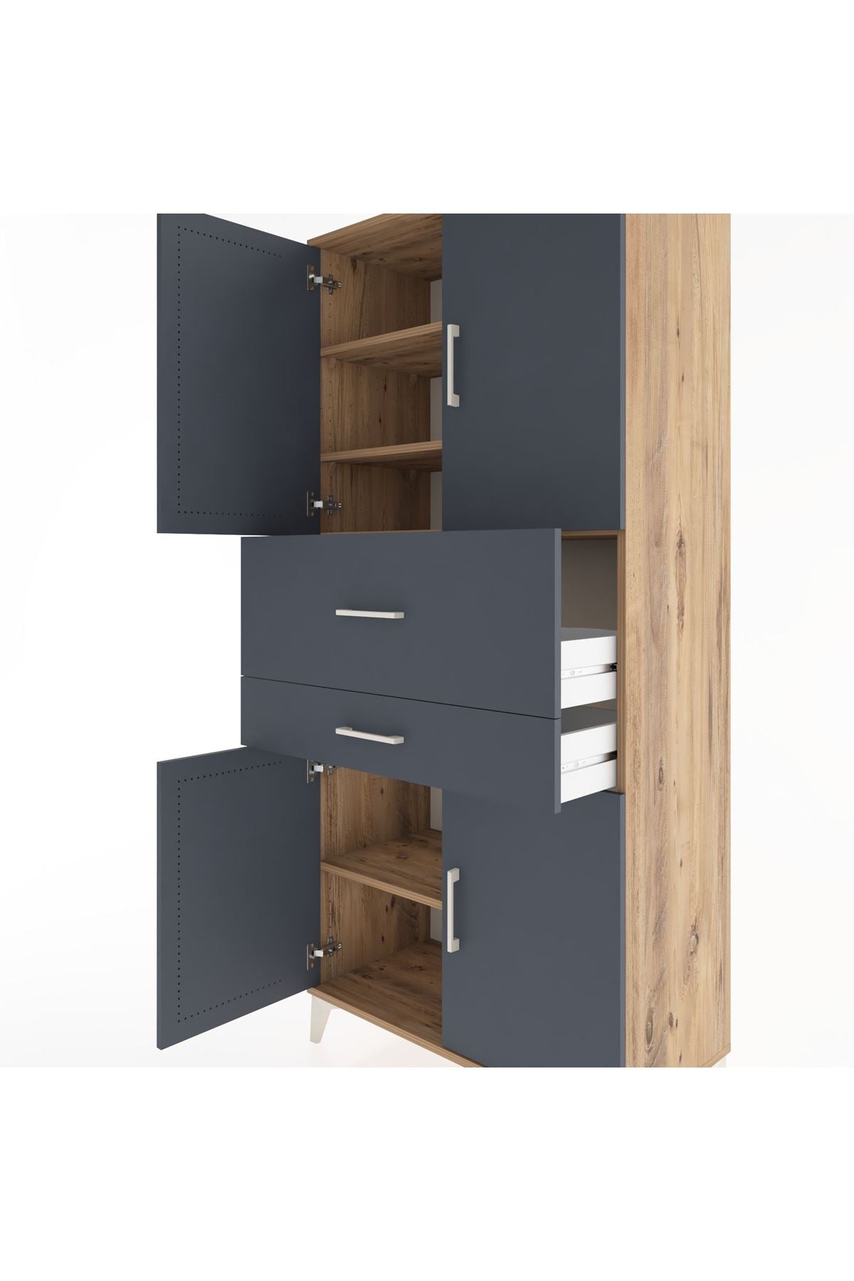 Hyperion Dolap 4 Raflı 2 Çekmeceli 4 Kapaklı 88x44x195 Çam-Antrasit