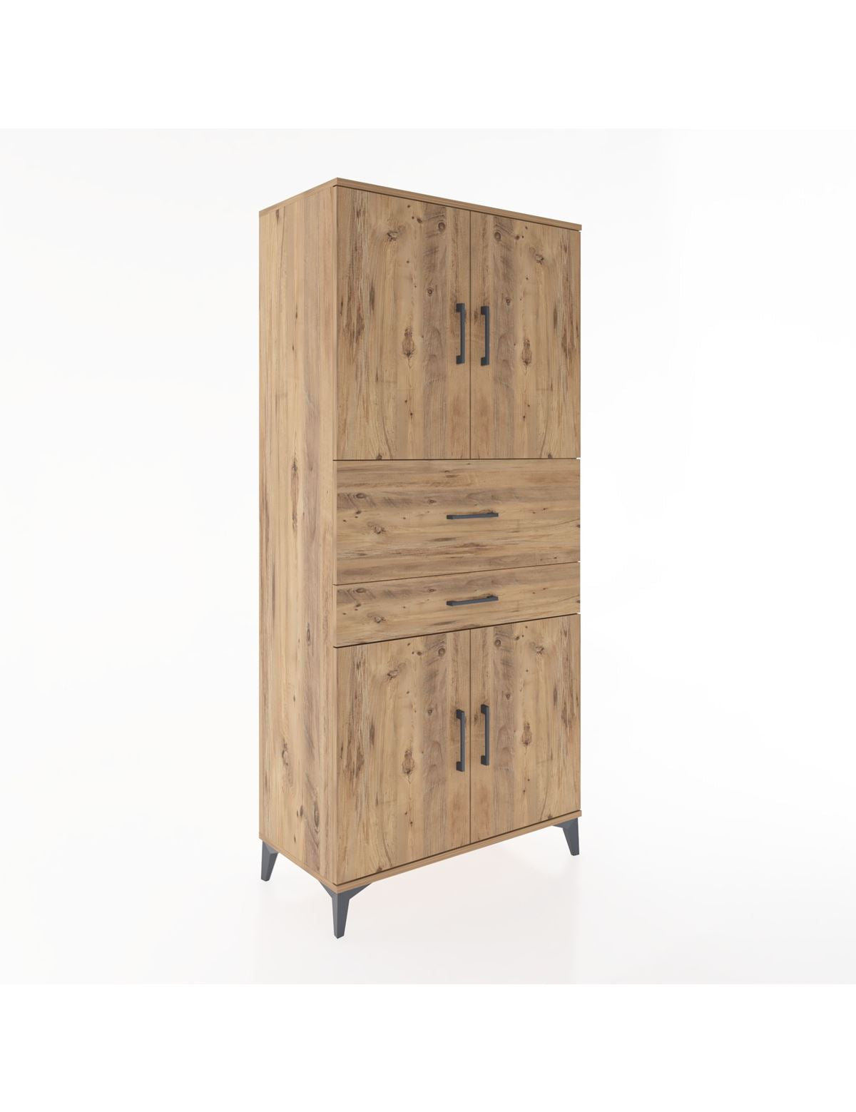 Hyperion Dolap 4 Raflı 2 Çekmeceli 4 Kapaklı 88x44x195 Çam-Çam