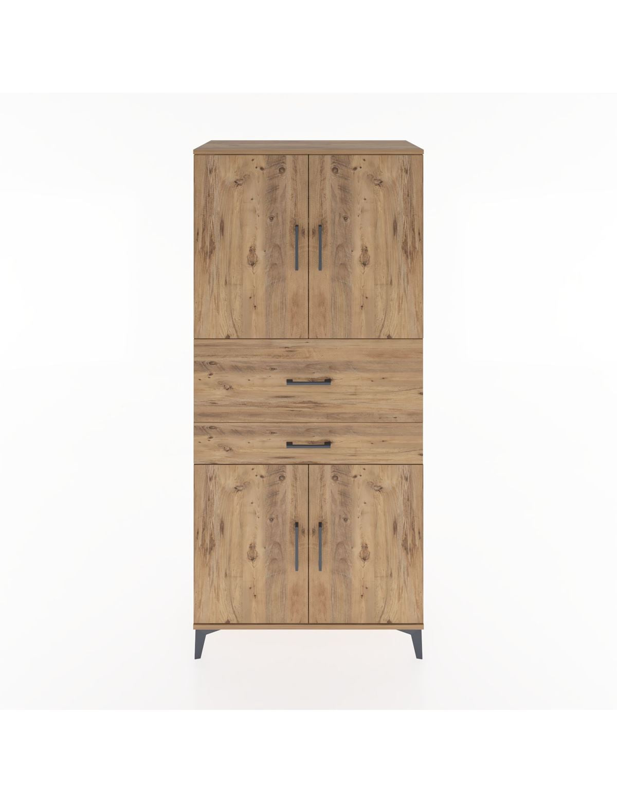 Hyperion Dolap 4 Raflı 2 Çekmeceli 4 Kapaklı 88x44x195 Çam-Çam