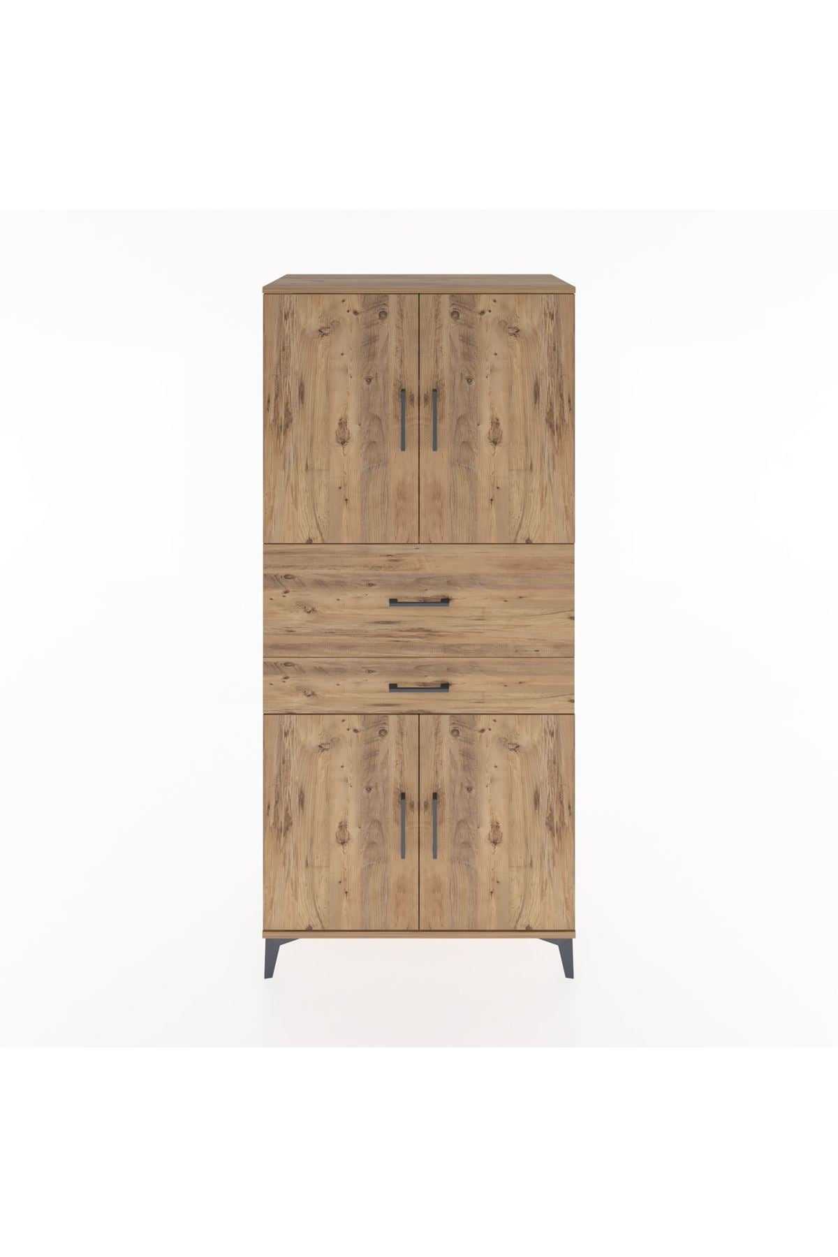 Hyperion Dolap 4 Raflı 2 Çekmeceli 4 Kapaklı 88x44x195 Çam-Çam