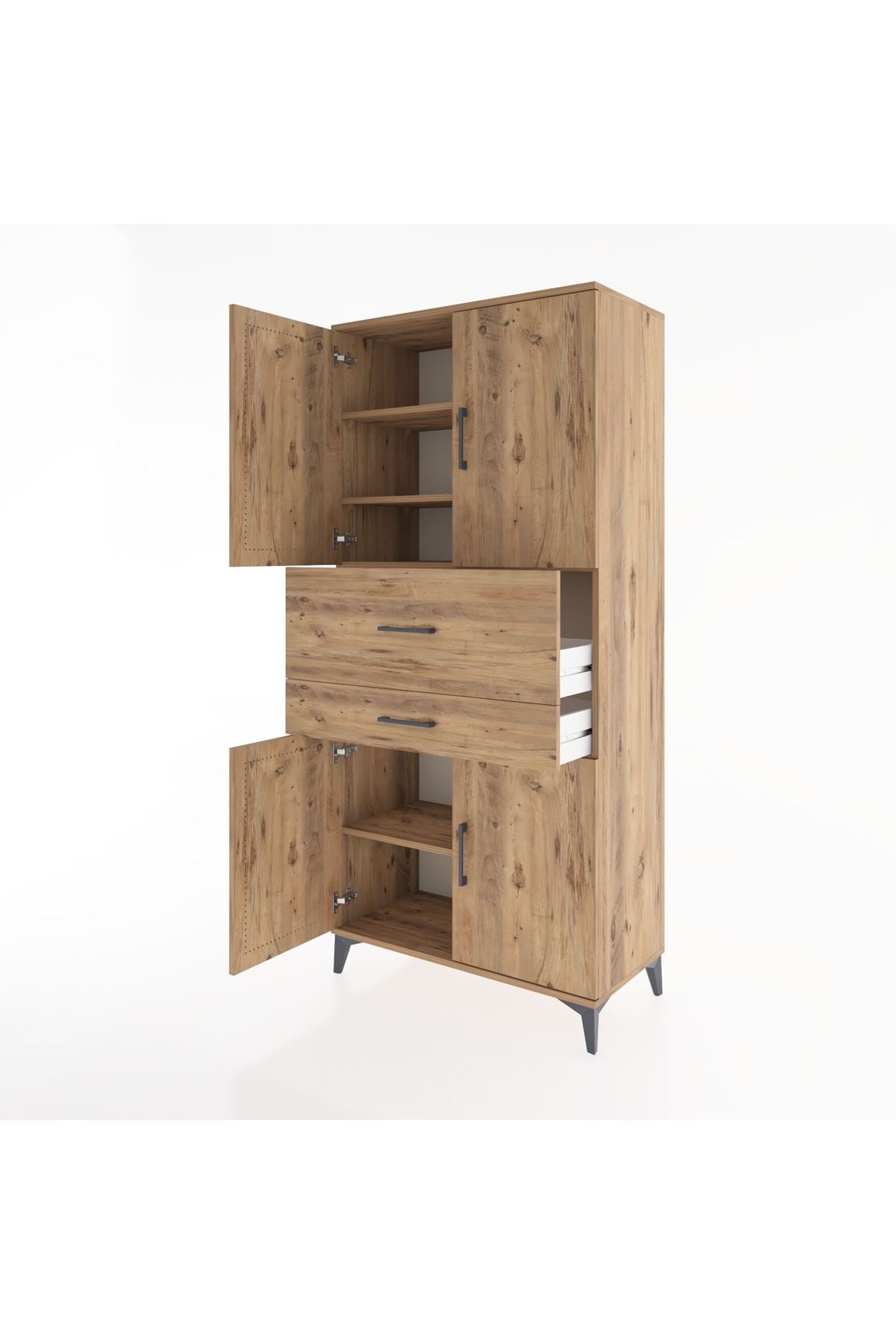 Hyperion Dolap 4 Raflı 2 Çekmeceli 4 Kapaklı 88x44x195 Çam-Çam