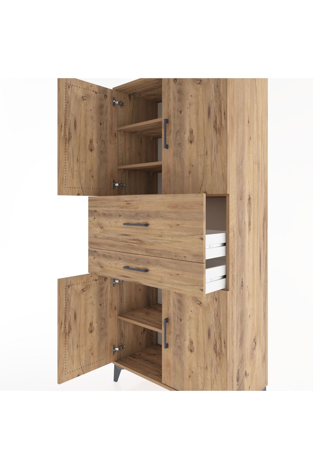 Hyperion Dolap 4 Raflı 2 Çekmeceli 4 Kapaklı 88x44x195 Çam-Çam