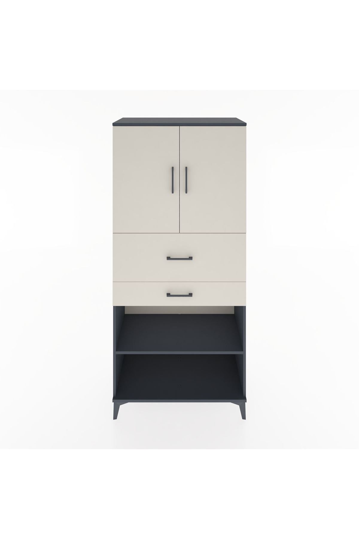 Hyperion Dolap 4 Raflı 2 Çekmeceli 2 Kapaklı 88x44x195 Antrasit-Aytaşı