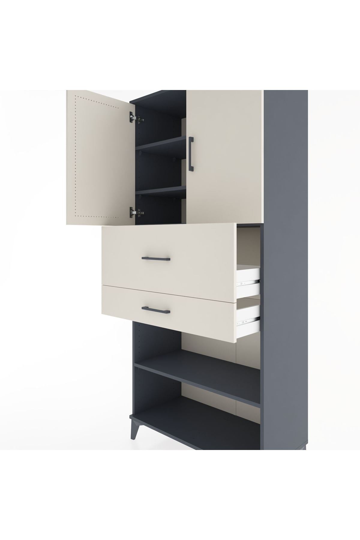 Hyperion Dolap 4 Raflı 2 Çekmeceli 2 Kapaklı 88x44x195 Antrasit-Aytaşı
