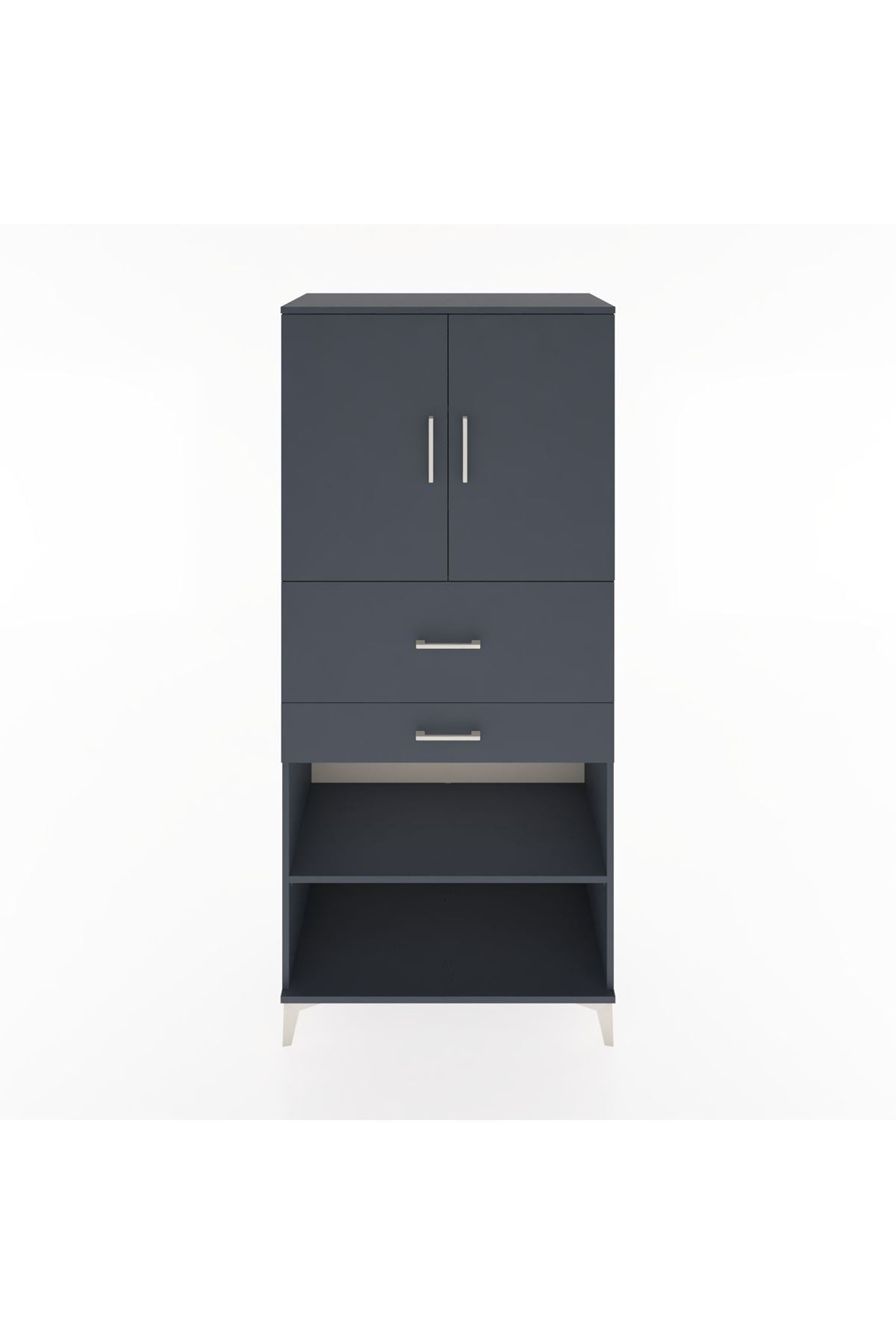 Hyperion Dolap 4 Raflı 2 Çekmeceli 2 Kapaklı 88x44x195 Antrasit-Antrasit