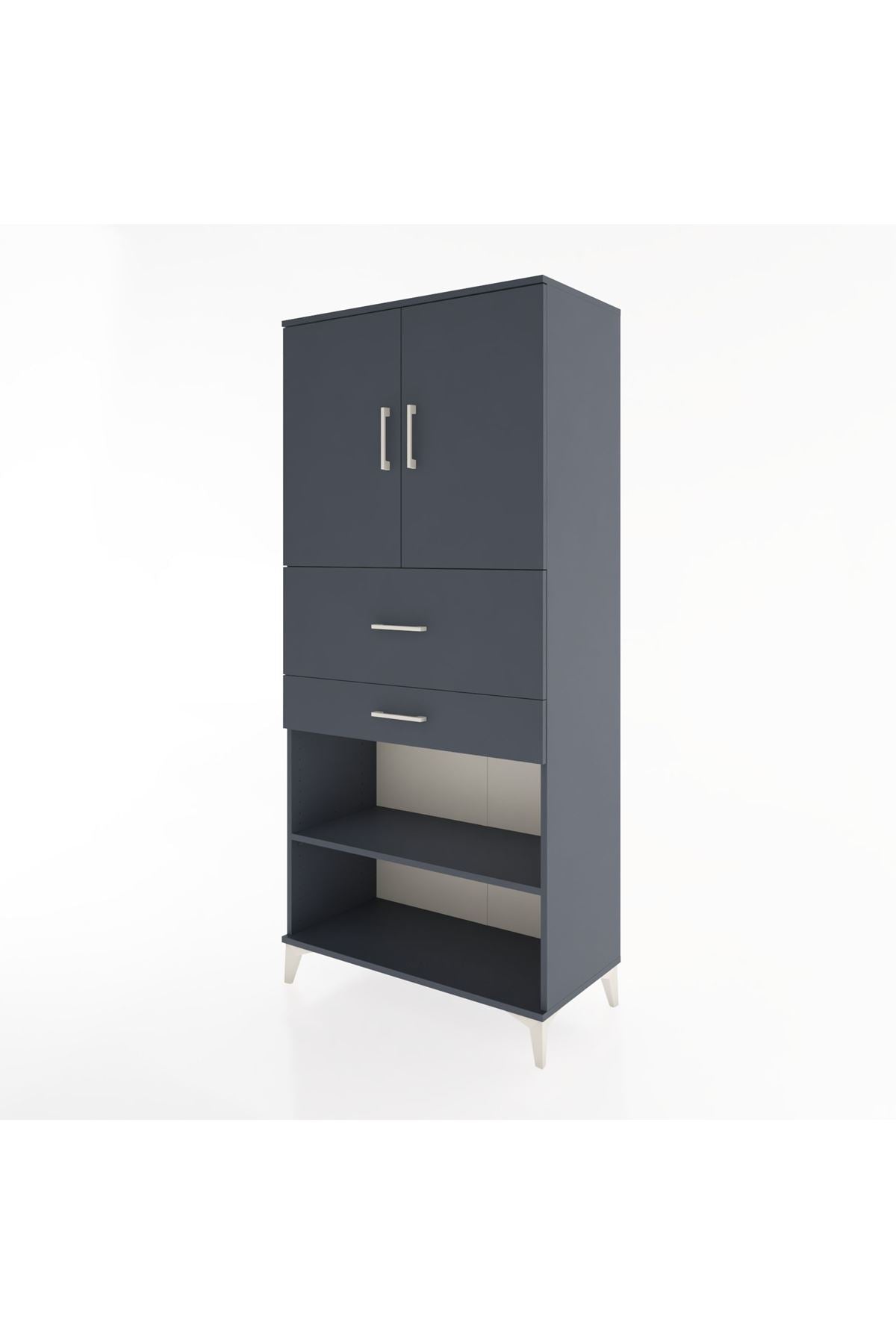 Hyperion Dolap 4 Raflı 2 Çekmeceli 2 Kapaklı 88x44x195 Antrasit-Antrasit