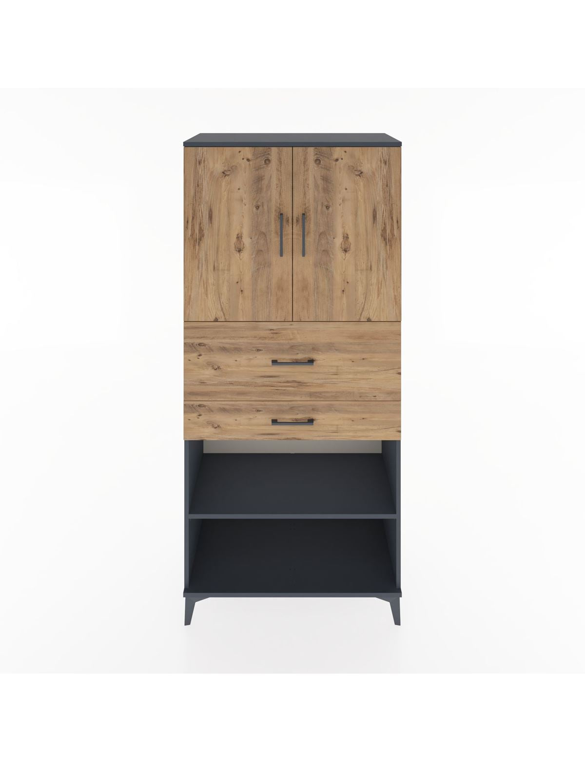 Hyperion Dolap 4 Raflı 2 Çekmeceli 2 Kapaklı 88x44x195 Antrasit-Çam