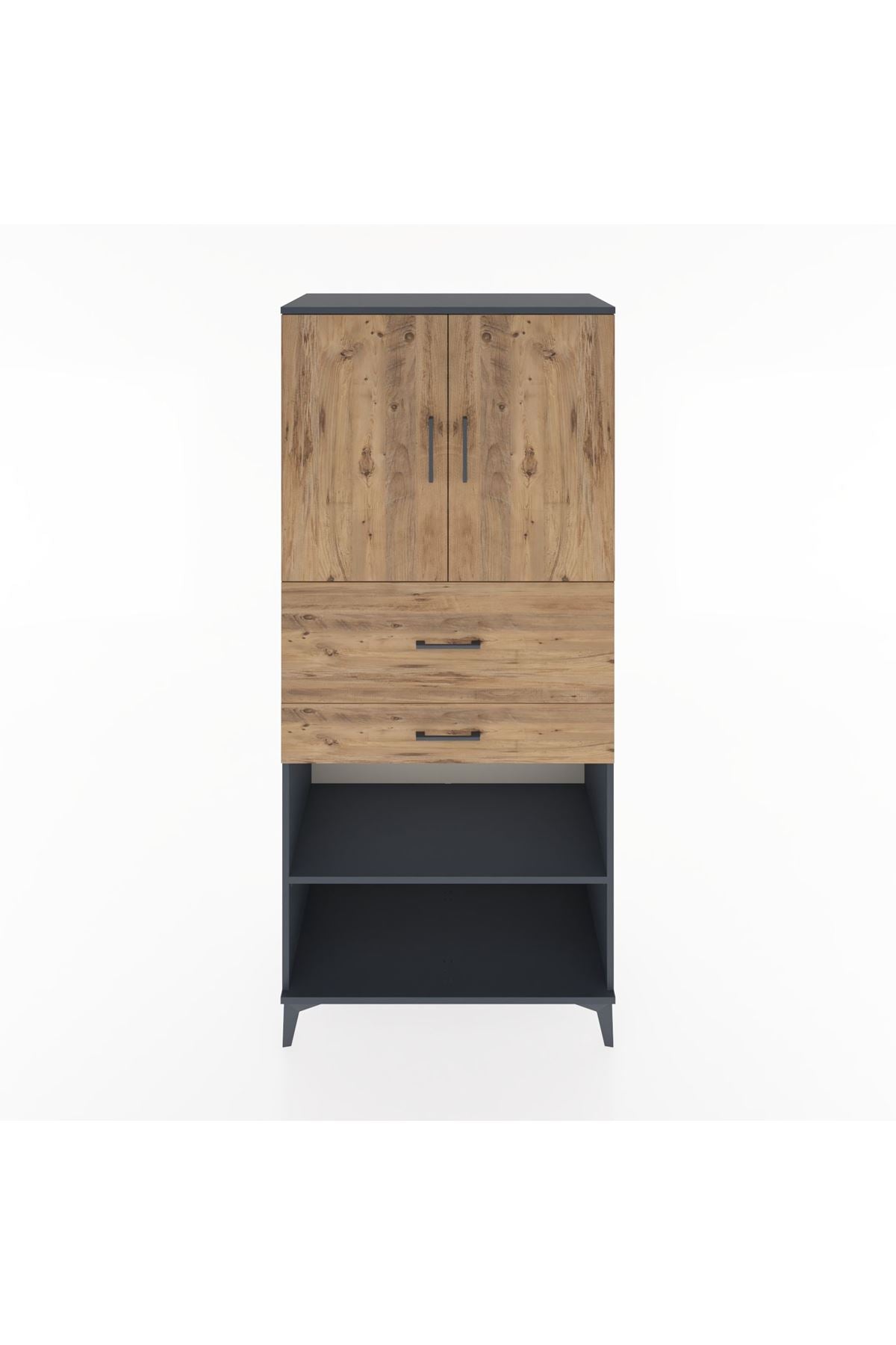 Hyperion Dolap 4 Raflı 2 Çekmeceli 2 Kapaklı 88x44x195 Antrasit-Çam