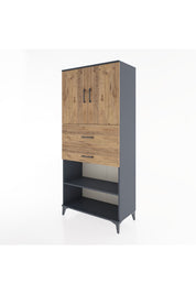Hyperion Dolap 4 Raflı 2 Çekmeceli 2 Kapaklı 88x44x195 Antrasit-Çam