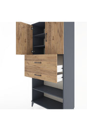 Hyperion Dolap 4 Raflı 2 Çekmeceli 2 Kapaklı 88x44x195 Antrasit-Çam