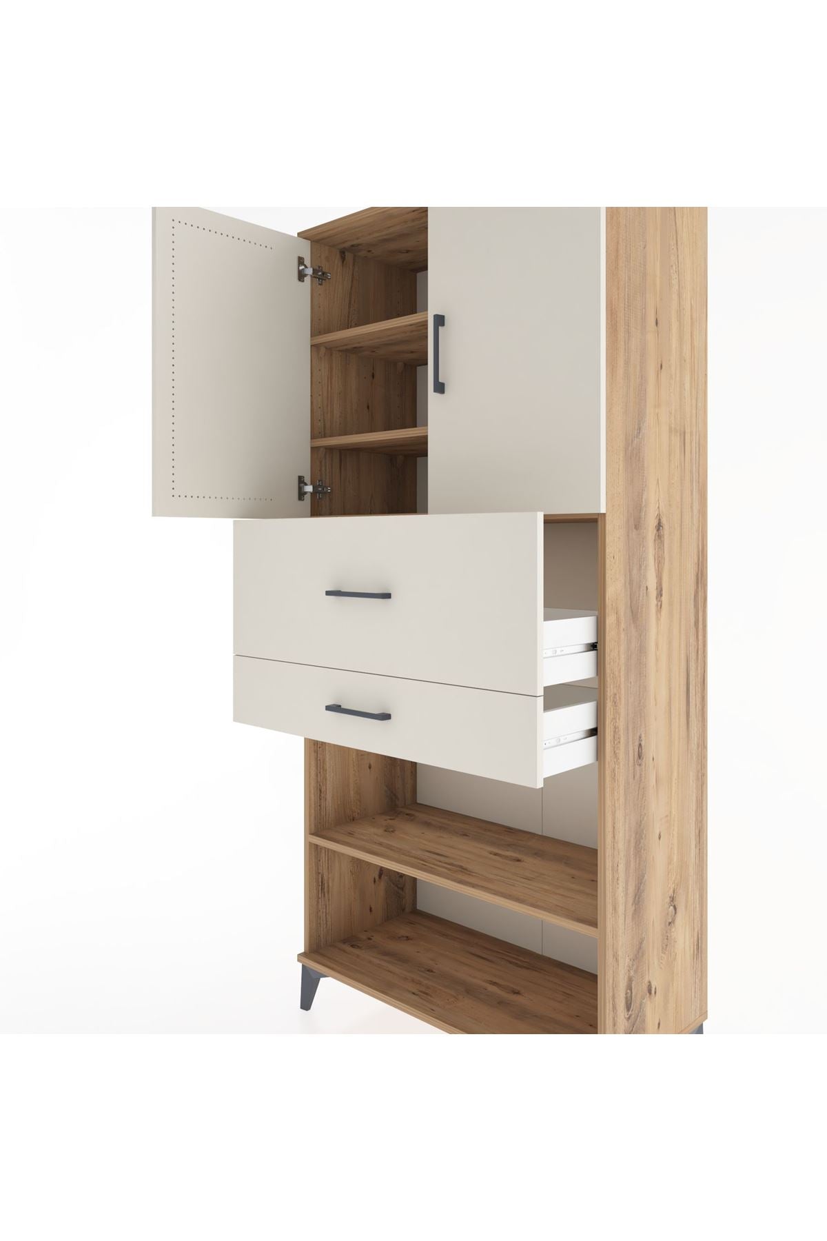 Hyperion Dolap 4 Raflı 2 Çekmeceli 2 Kapaklı 88x44x195 Çam-Aytaşı