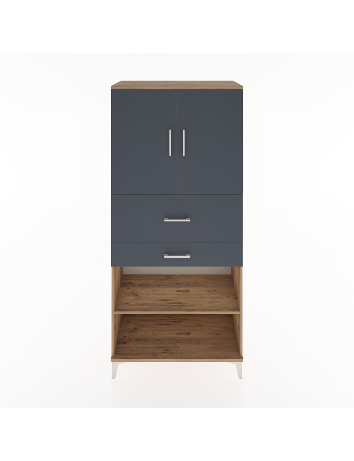 Hyperion Dolap 4 Raflı 2 Çekmeceli 2 Kapaklı 88x44x195 Çam-Antrasit