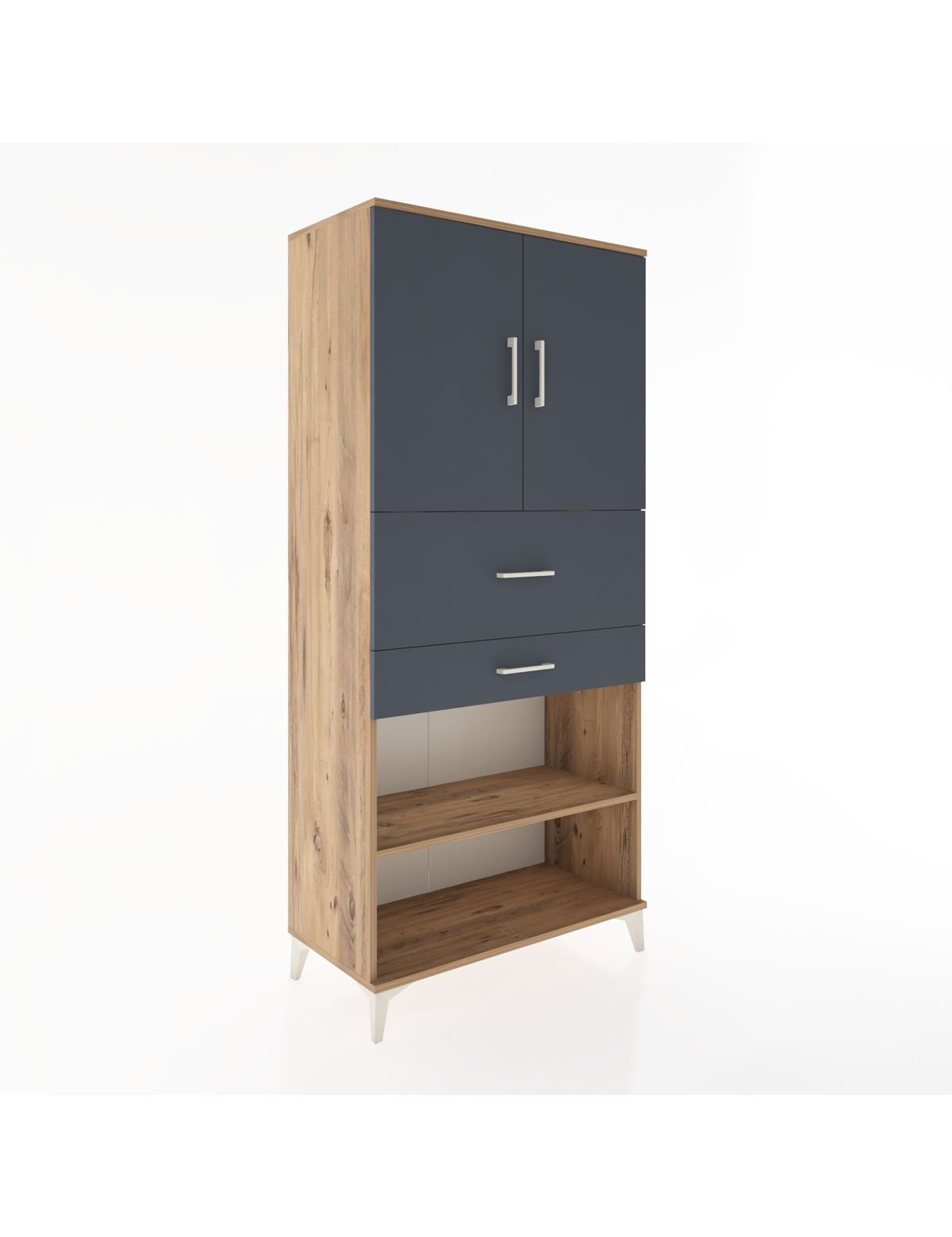 Hyperion Dolap 4 Raflı 2 Çekmeceli 2 Kapaklı 88x44x195 Çam-Antrasit