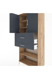 Hyperion Dolap 4 Raflı 2 Çekmeceli 2 Kapaklı 88x44x195 Çam-Antrasit