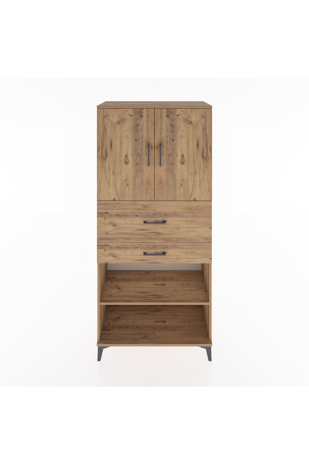 Hyperion Dolap 4 Raflı 2 Çekmeceli 2 Kapaklı 88x44x195 Çam-Çam