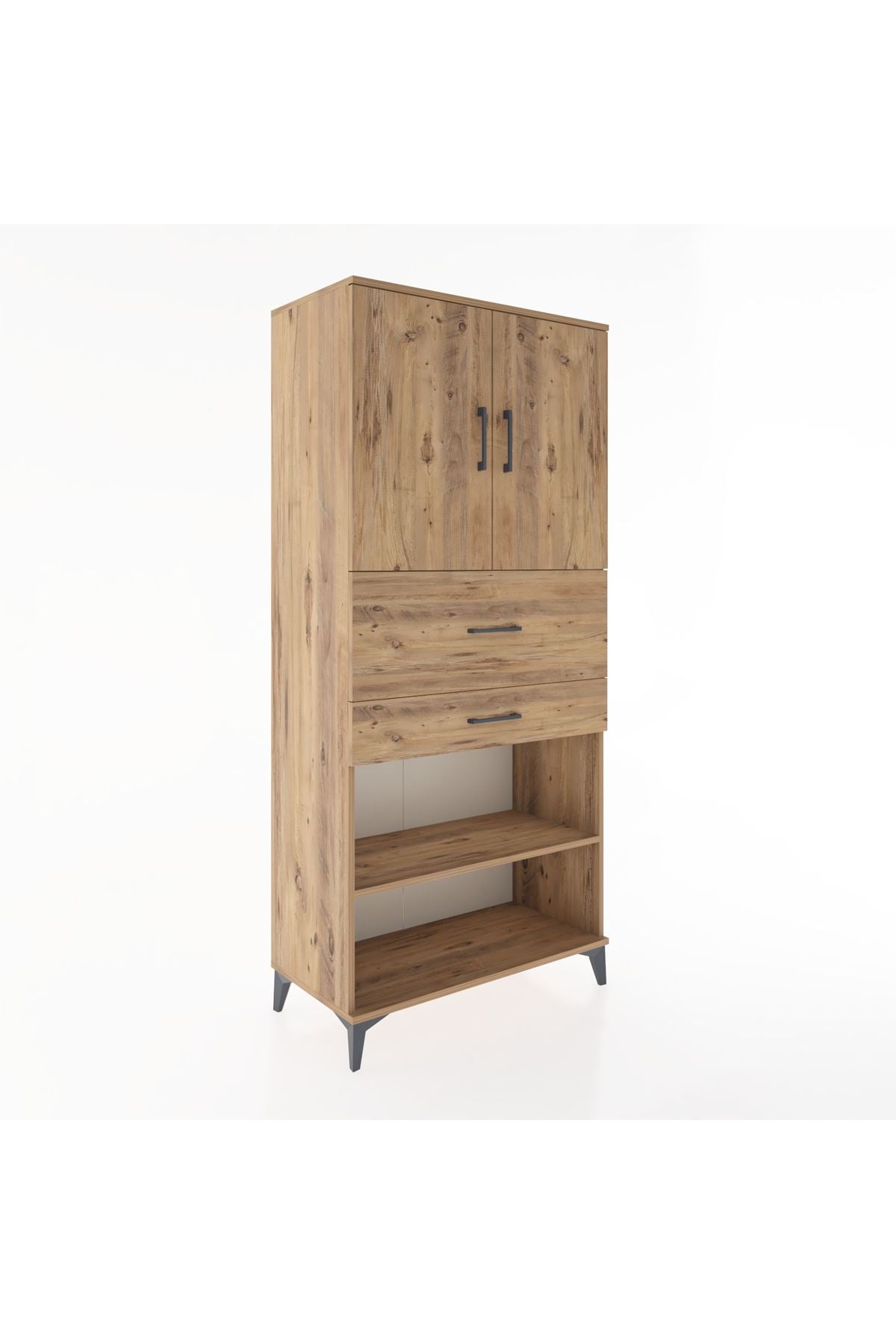 Hyperion Dolap 4 Raflı 2 Çekmeceli 2 Kapaklı 88x44x195 Çam-Çam