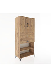 Hyperion Dolap 4 Raflı 2 Çekmeceli 2 Kapaklı 88x44x195 Çam-Çam