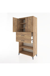 Hyperion Dolap 4 Raflı 2 Çekmeceli 2 Kapaklı 88x44x195 Çam-Çam