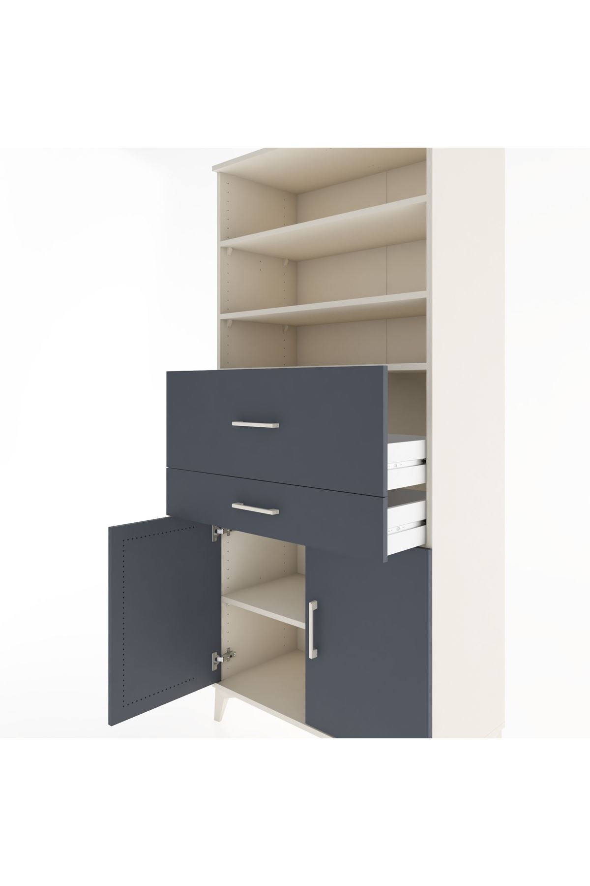 Hyperion Dolap 4 Raflı 2 Çekmeceli 2 Kapaklı 88x44x195 Aytaşı-Antrasit