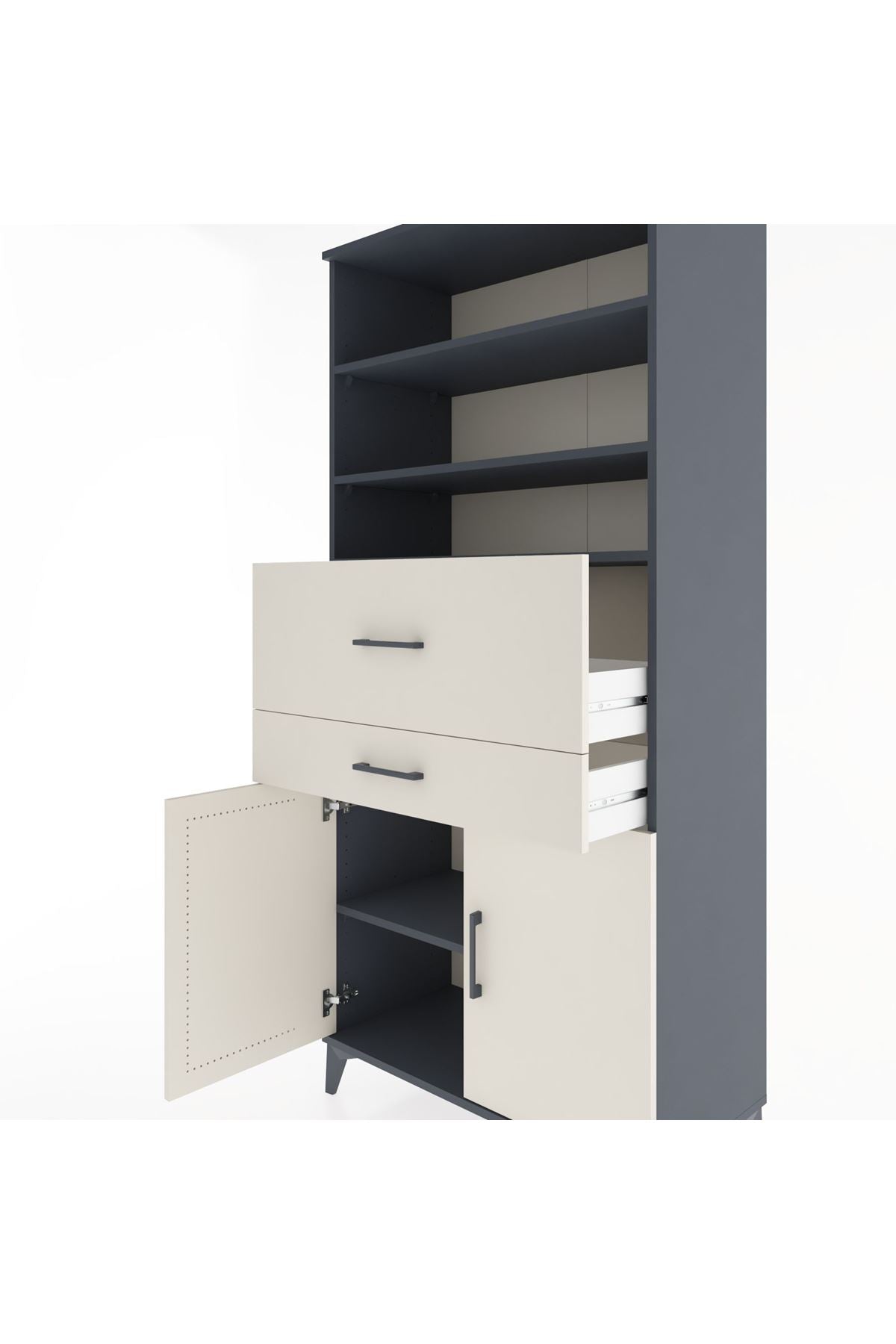 Hyperion Dolap 4 Raflı 2 Çekmeceli 2 Kapaklı 88x44x195 Antrasit-Aytaşı