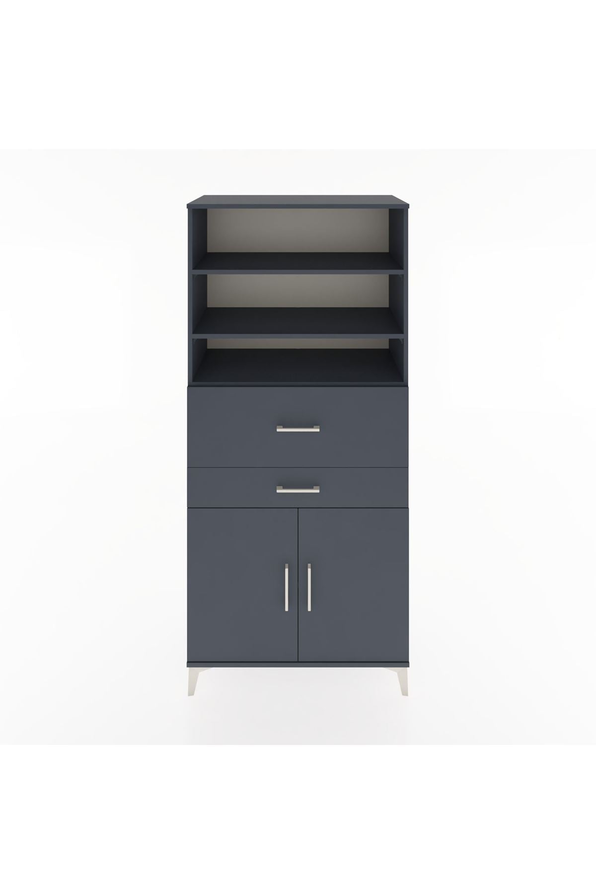 Hyperion Dolap 4 Raflı 2 Çekmeceli 2 Kapaklı 88x44x195 Antrasit-Antrasit