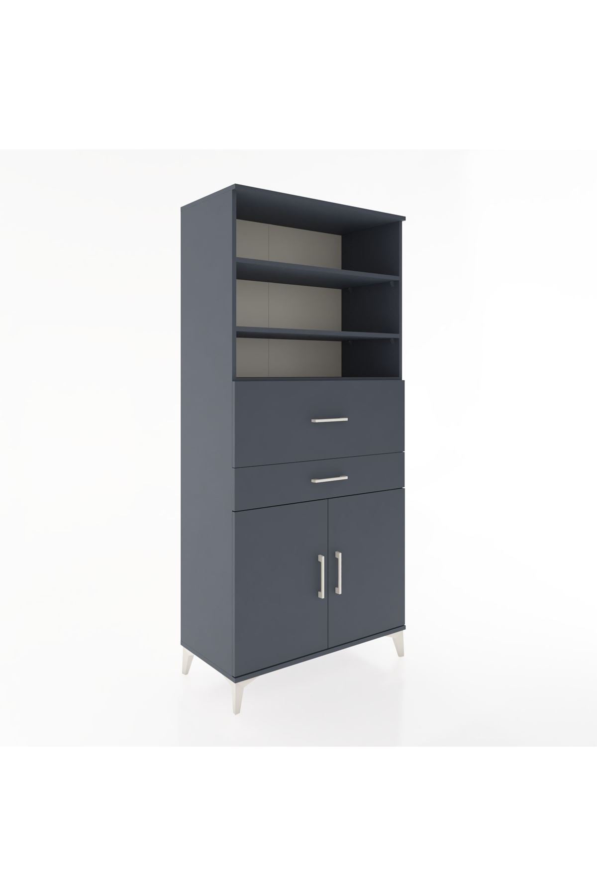 Hyperion Dolap 4 Raflı 2 Çekmeceli 2 Kapaklı 88x44x195 Antrasit-Antrasit