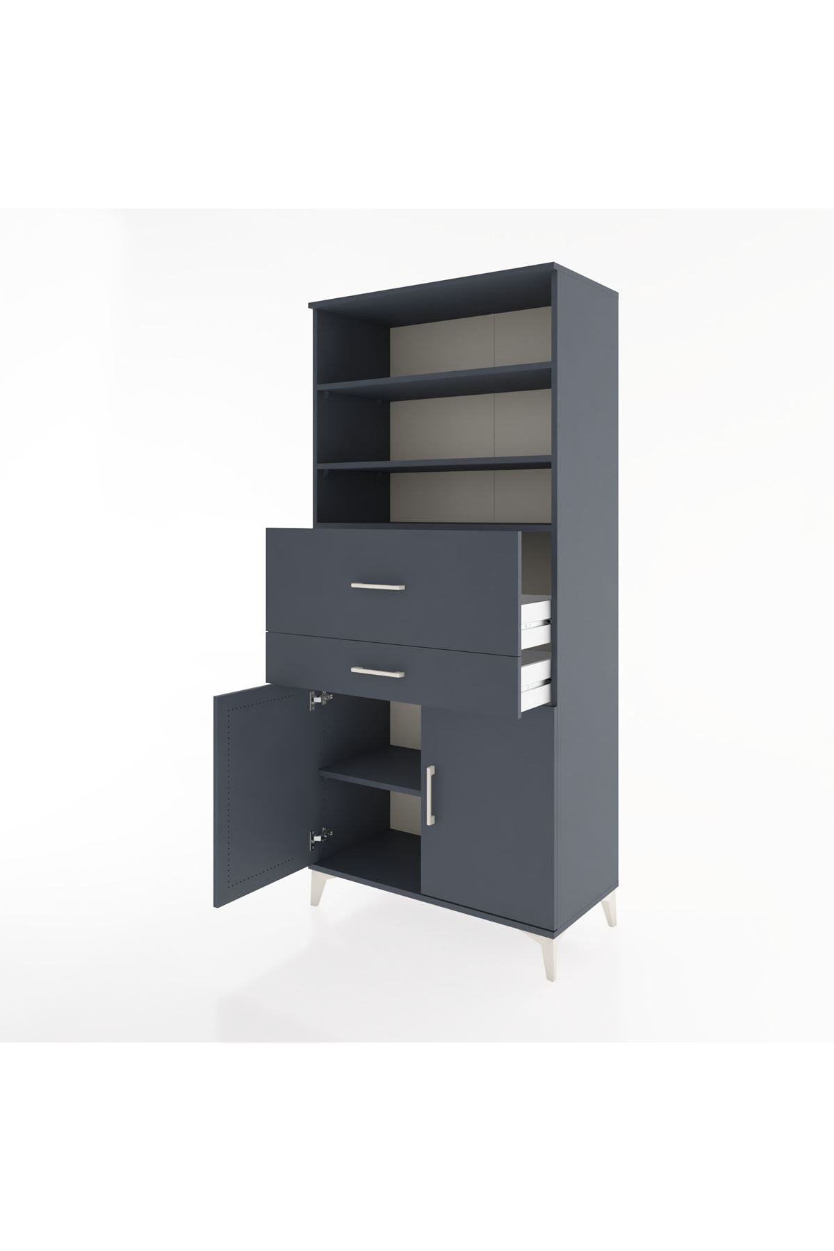 Hyperion Dolap 4 Raflı 2 Çekmeceli 2 Kapaklı 88x44x195 Antrasit-Antrasit