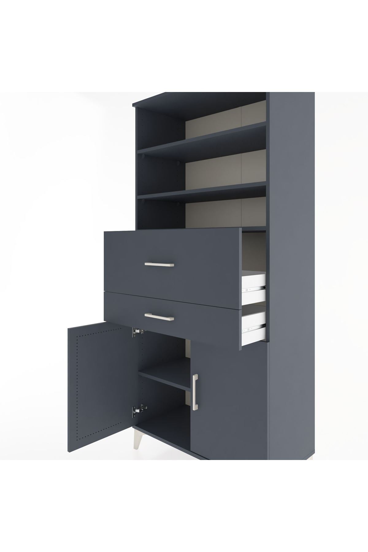 Hyperion Dolap 4 Raflı 2 Çekmeceli 2 Kapaklı 88x44x195 Antrasit-Antrasit