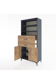 Hyperion Dolap 4 Raflı 2 Çekmeceli 2 Kapaklı 88x44x195 Antrasit-Çam
