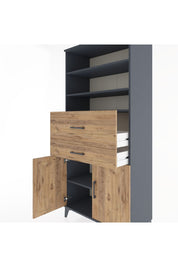 Hyperion Dolap 4 Raflı 2 Çekmeceli 2 Kapaklı 88x44x195 Antrasit-Çam