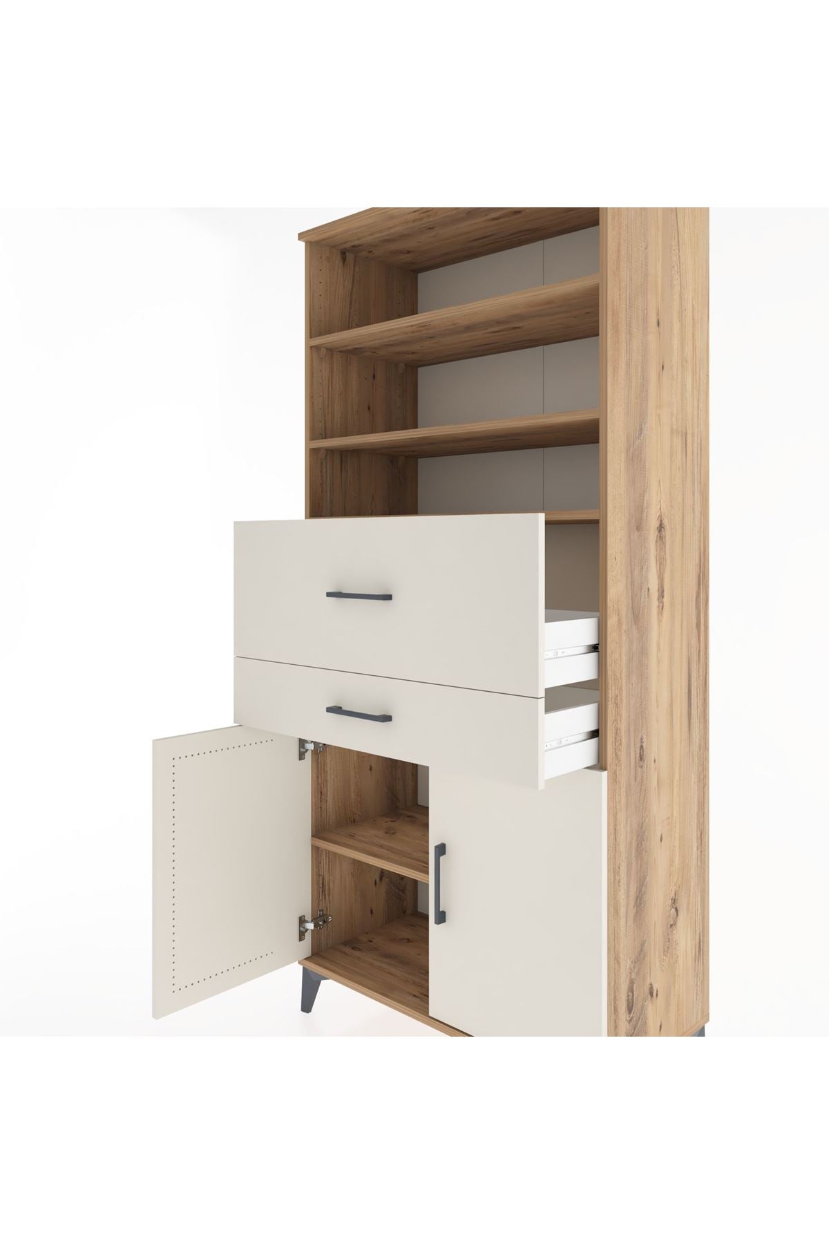 Hyperion Dolap 4 Raflı 2 Çekmeceli 2 Kapaklı 88x44x195 Çam-Aytaşı